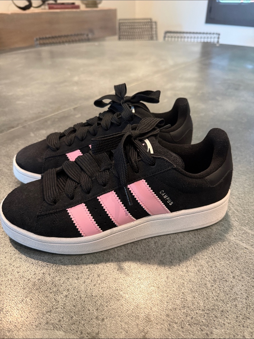 adidas Campus Black Sneakers with Pink Stripes
